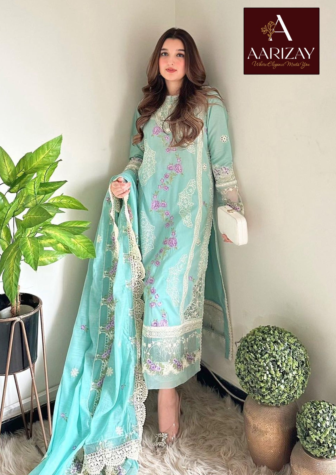 Aarizay Light Blue Cotton and Organza (AY0024)